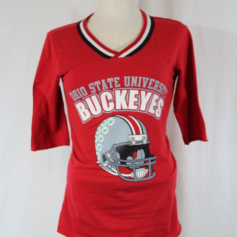 Ohio State Buckeyes Shirt Women's e5 Small Red V Neck Football Short sleeve